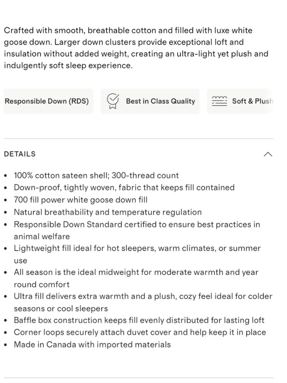 QUINCE Luxe Goose Down Duvet insert/Comforter, King/Cal King. Lightweight